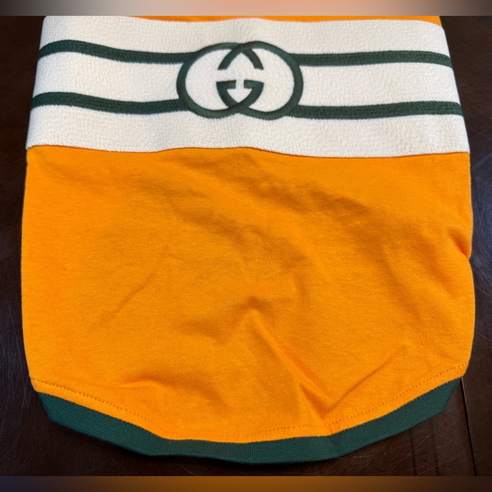 New Authentic Gucci GG Logo Dog Shirt Clothes Gold Green Size L - Picture 4 of 11
